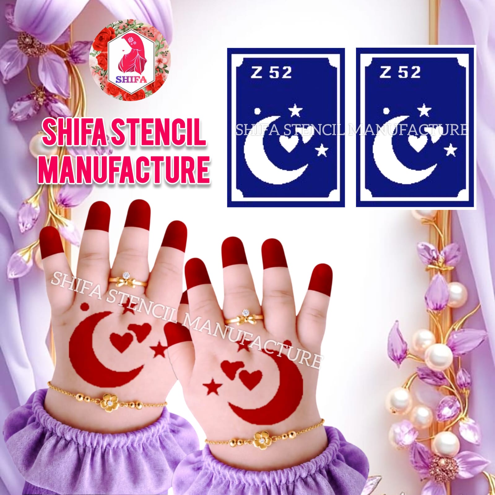 Z 52 Celestial Romance Sticker overview Henna Stencil - Shifa Stencil